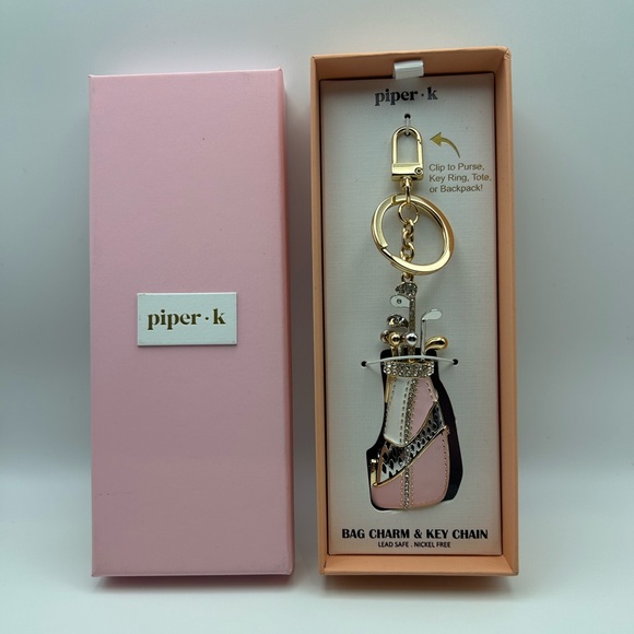 Piper K Accessories - *New* Piper K Pink, White, and Diamond Golf Bag with Clubs Charm Keychain